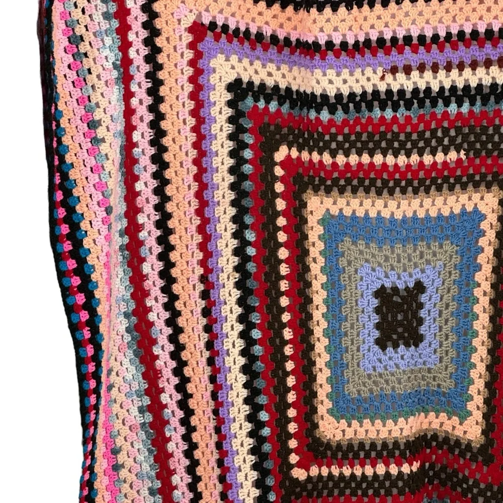 *Beautiful Hand Made Multicolored Crocheted Blanket measuring 70” x 67”.